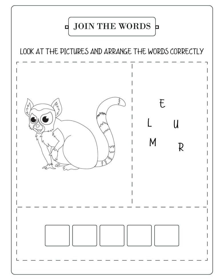 Arrange The Word Correctly Kids Worksheet, Word Teaching Material Kids Worksheet, Teaching Material for Children vector