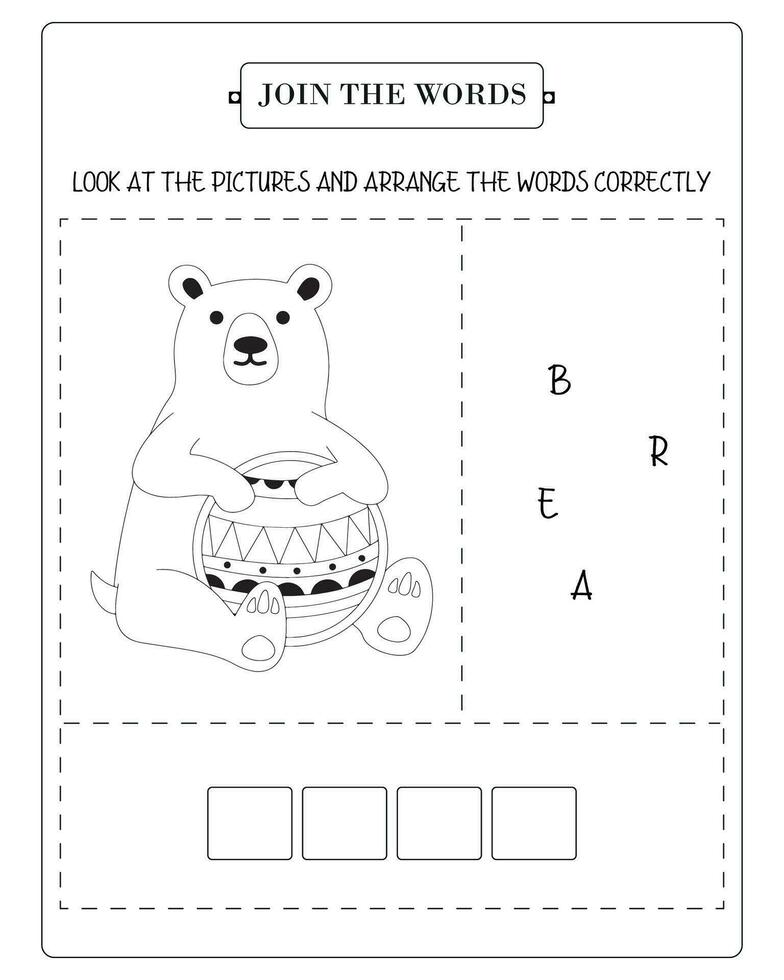 Arrange The Word Correctly Kids Worksheet, Word Teaching Material Kids Worksheet, Teaching Material for Children vector