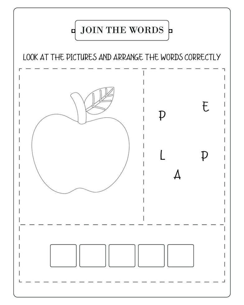 Arrange The Word Correctly Kids Worksheet, Word Teaching Material Kids Worksheet, Teaching Material for Children vector