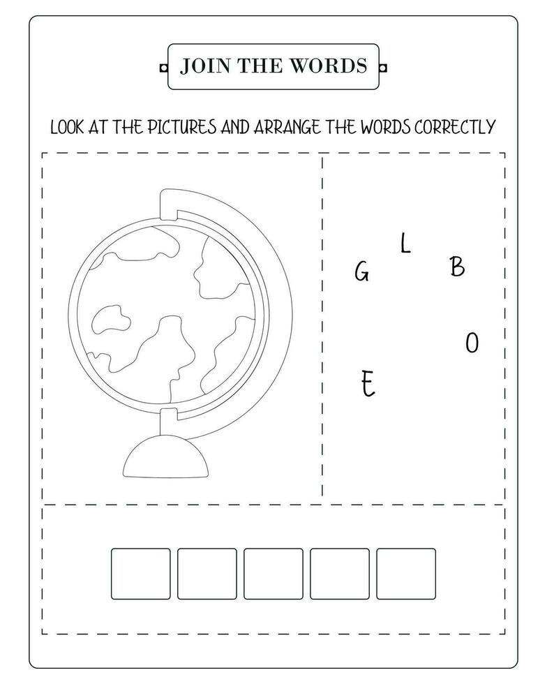 Arrange The Word Correctly Kids Worksheet, Word Teaching Material Kids Worksheet, Teaching Material for Children vector