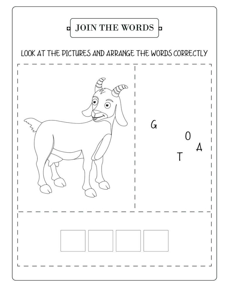 Arrange The Word Correctly Kids Worksheet, Word Teaching Material Kids Worksheet, Teaching Material for Children vector
