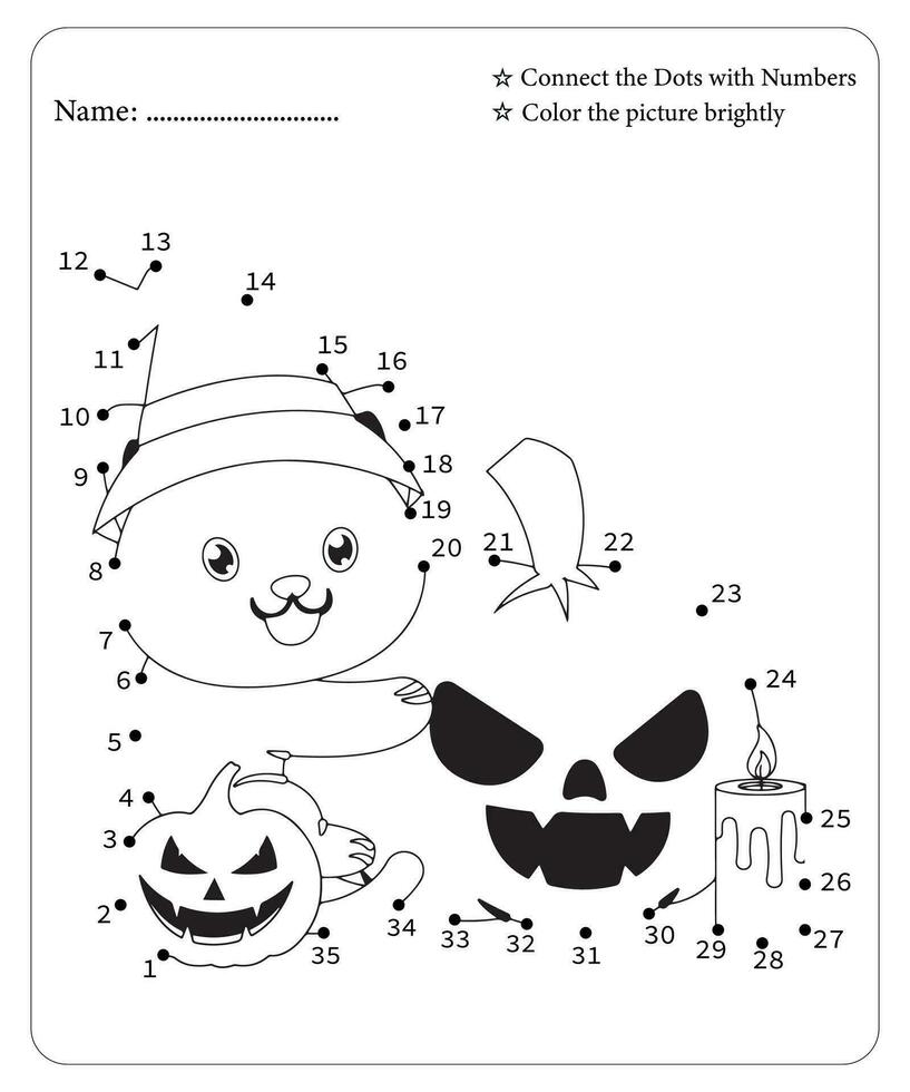Halloween Dot To Dot Pages for kids, Halloween Coloring Pages, Halloween Vector