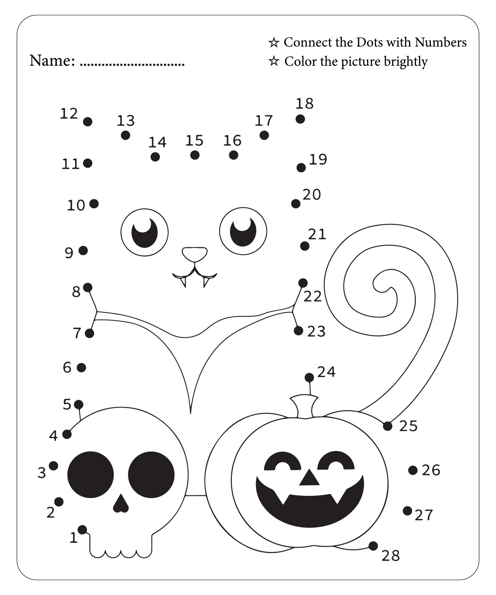 Halloween Dot To Dot Pages for kids, Halloween Coloring Pages