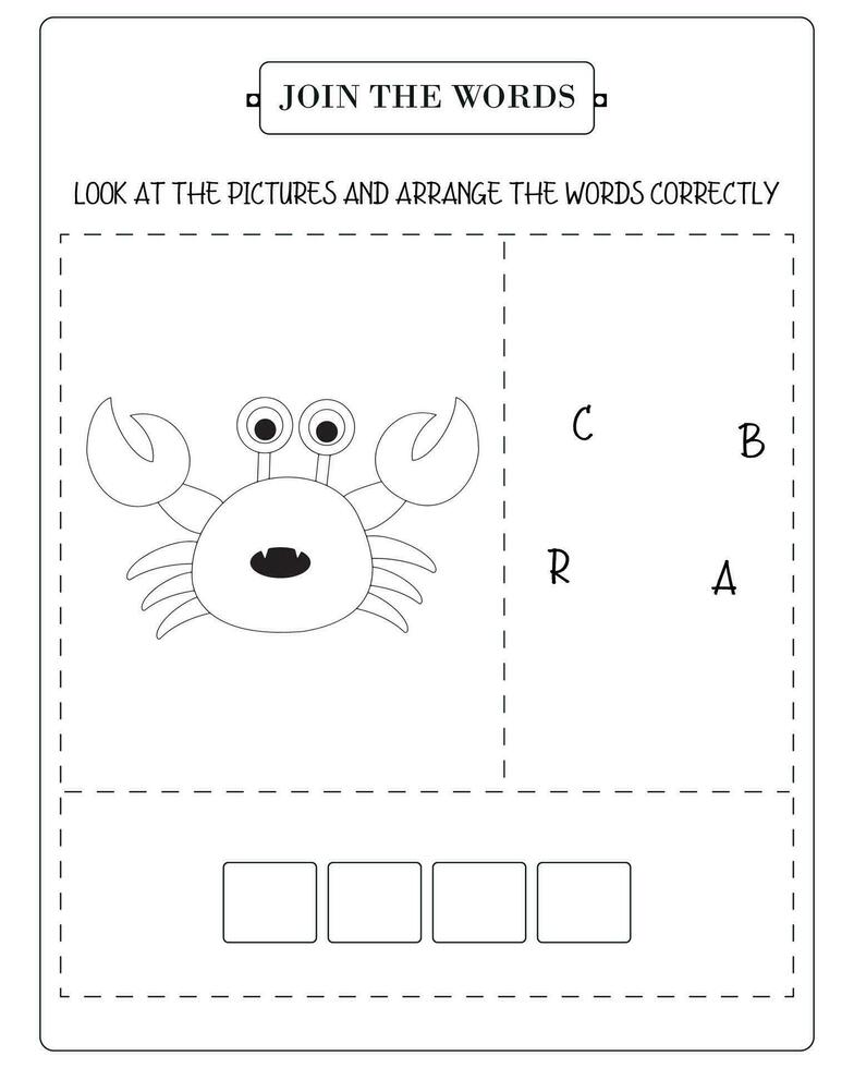 Arrange The Word Correctly Kids Worksheet, Word Teaching Material Kids Worksheet, Teaching Material for Children vector