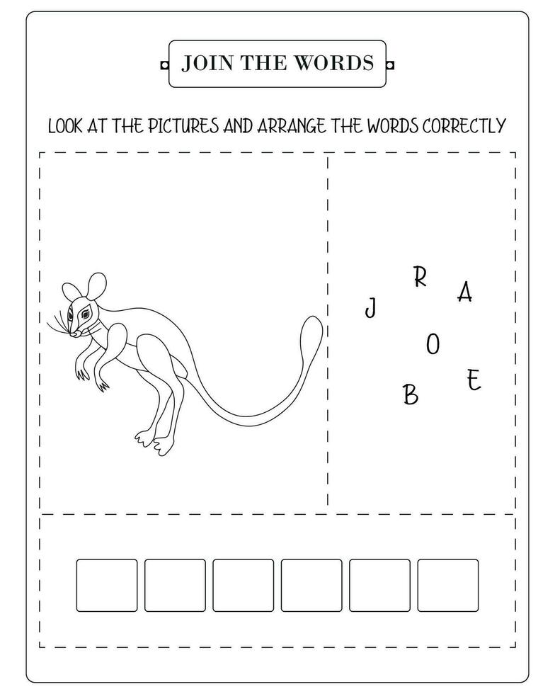 Arrange The Word Correctly Kids Worksheet, Word Teaching Material Kids Worksheet, Teaching Material for Children vector