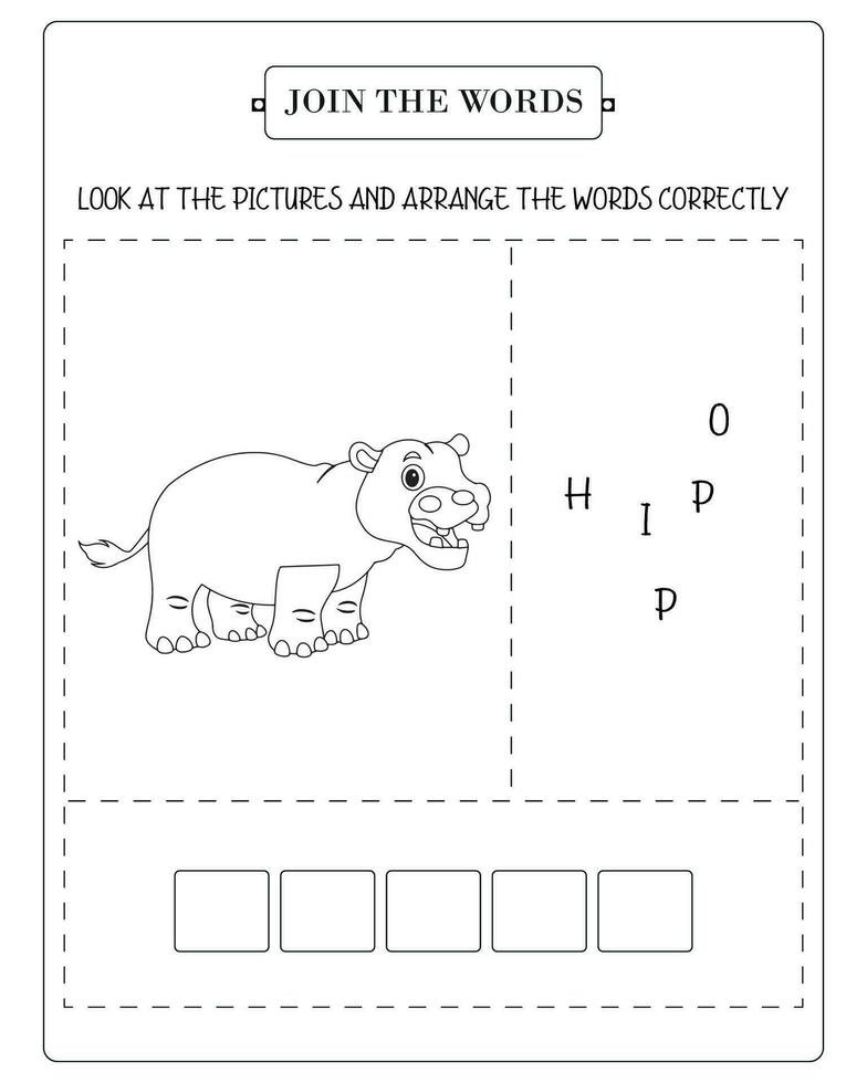 Arrange The Word Correctly Kids Worksheet, Word Teaching Material Kids Worksheet, Teaching Material for Children vector
