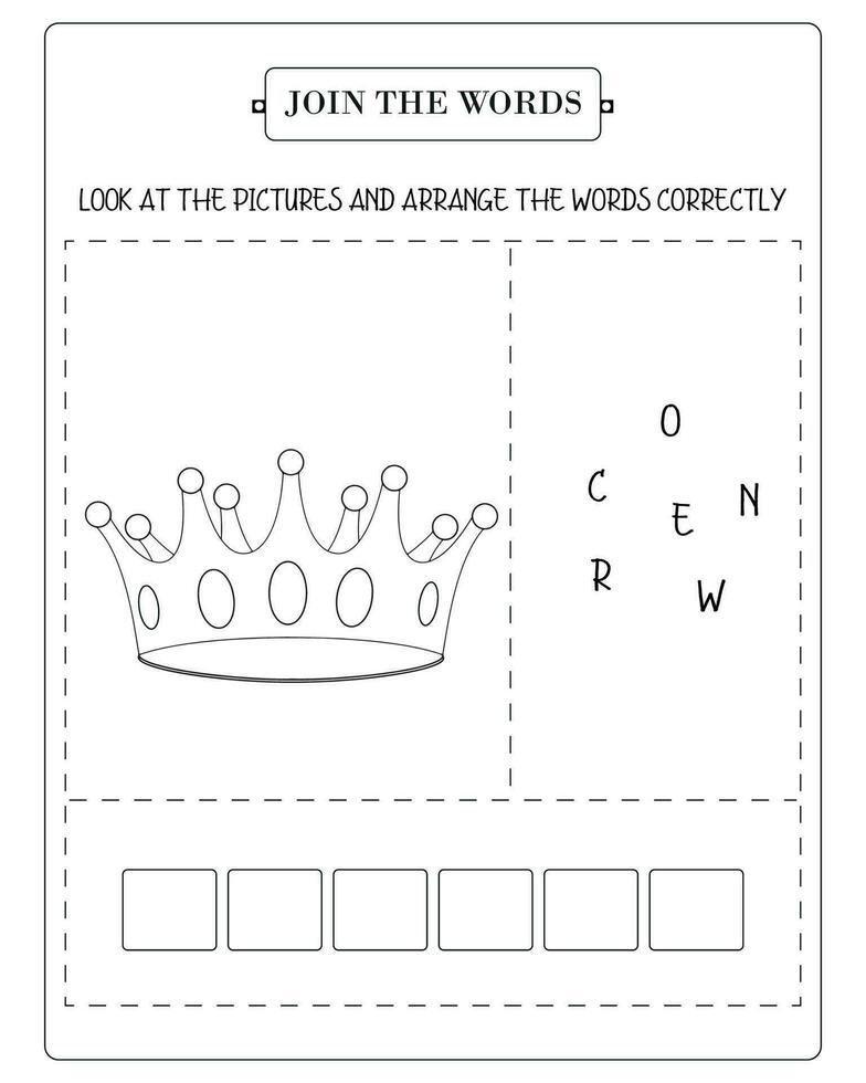 Arrange The Word Correctly Kids Worksheet, Word Teaching Material Kids Worksheet, Teaching Material for Children vector