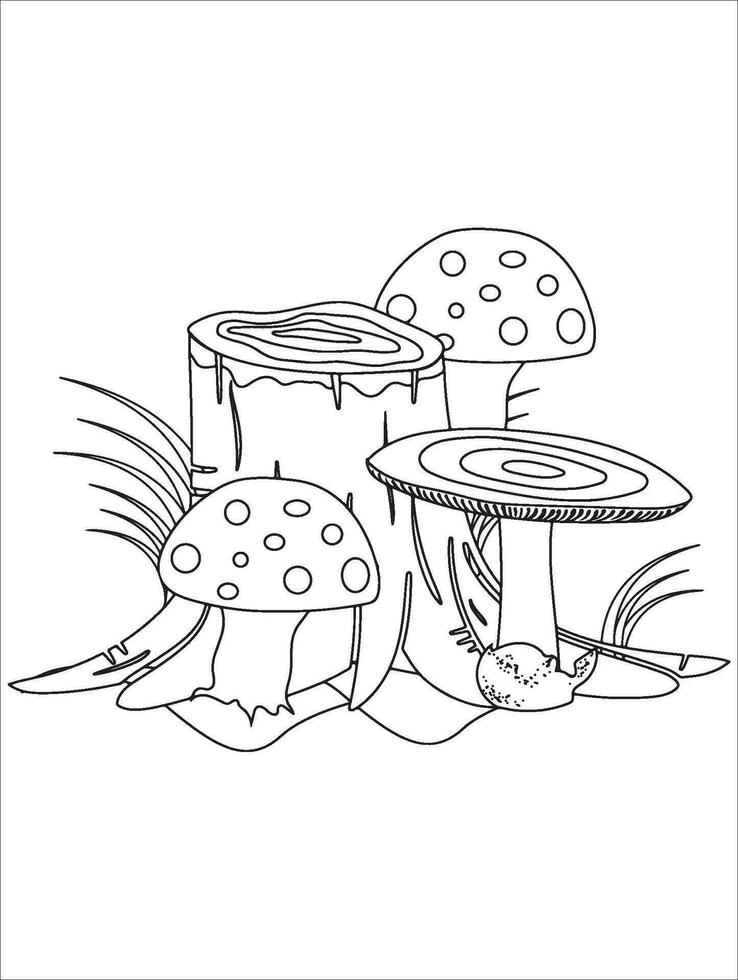 MobileMushroom Coloring Pages for kids. Fantasy Illustration for coloring page adult. vector