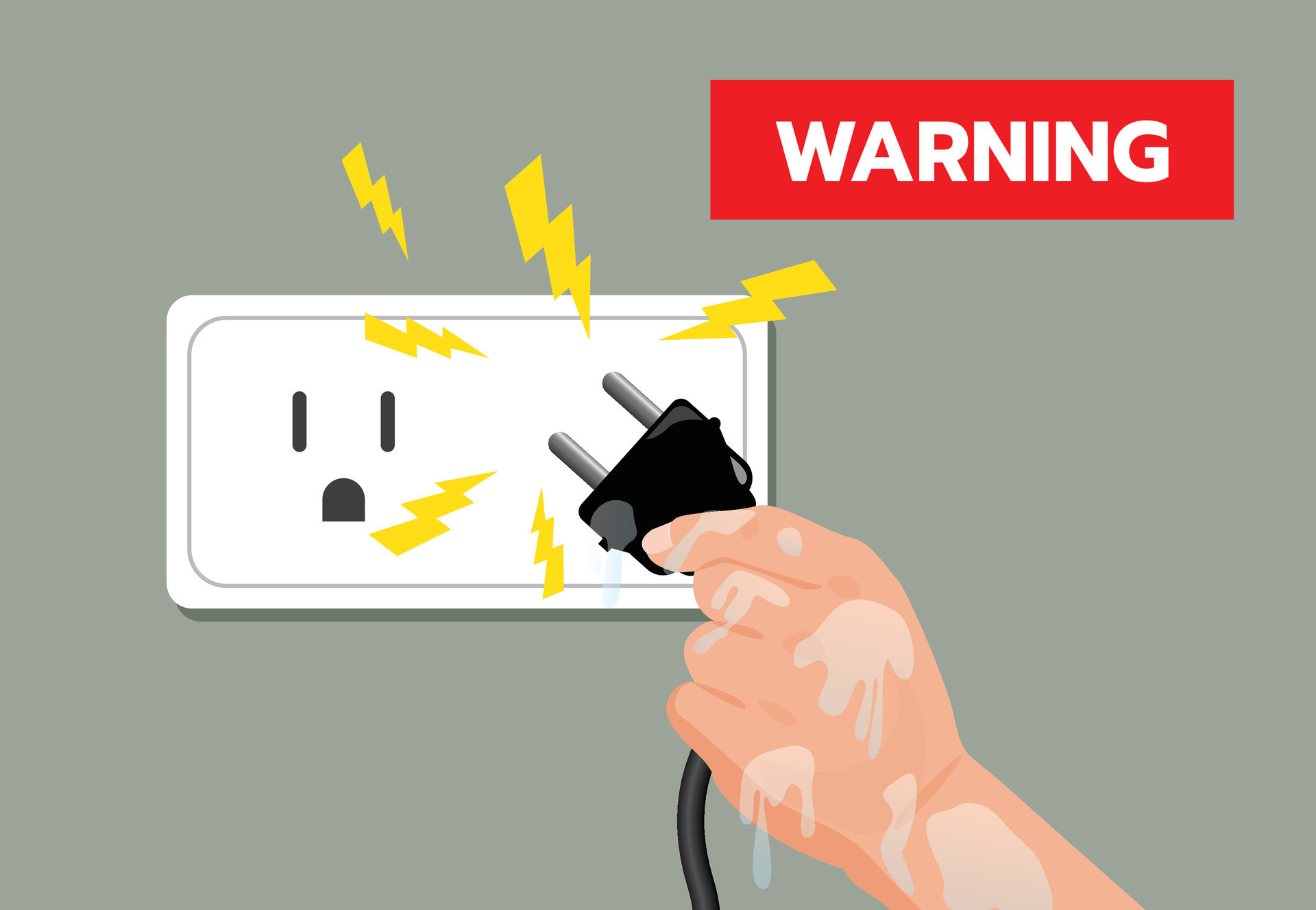 Wet hands plugging in the power, waring, Dangerous from water danger to