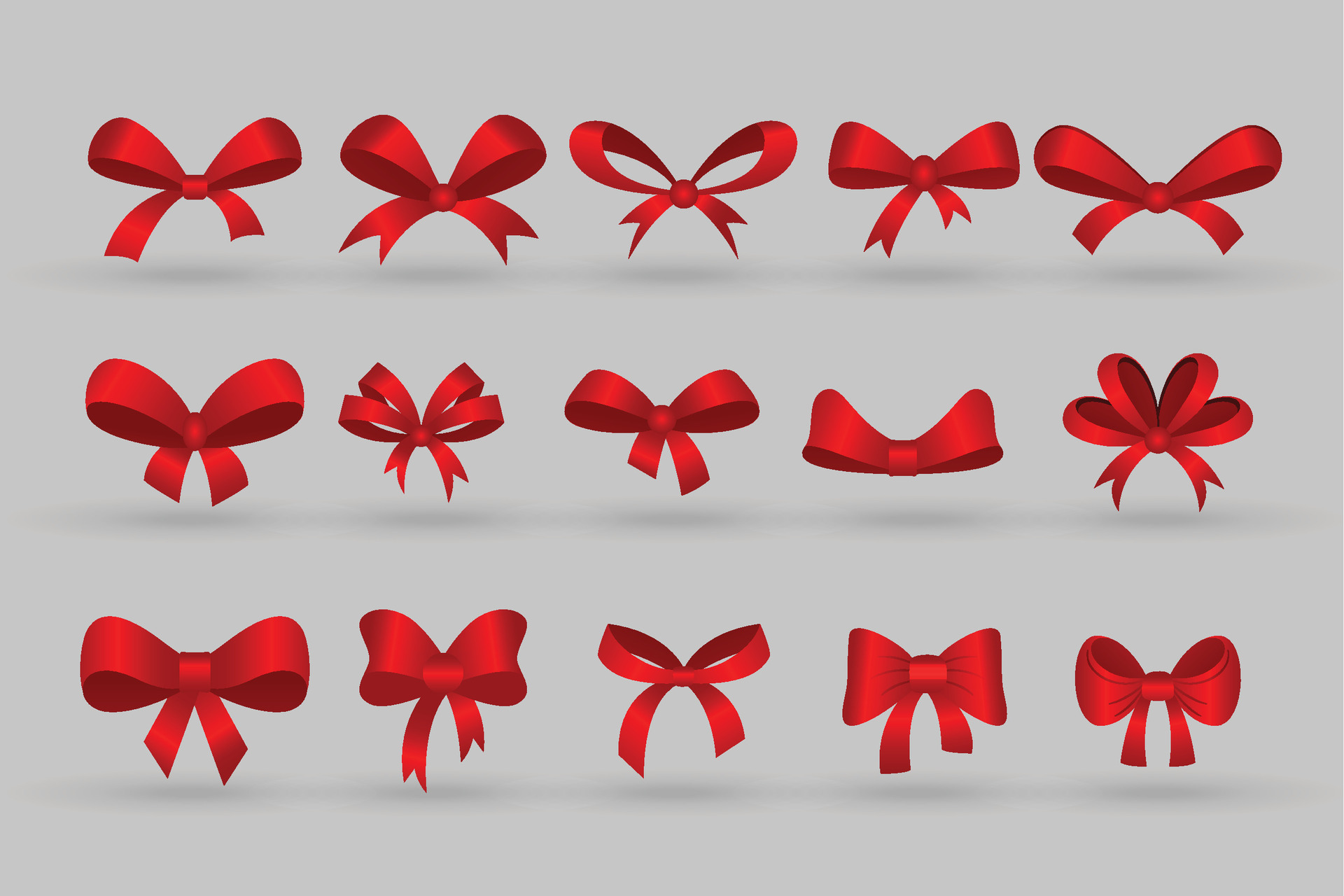 Red ribbon bows. Set of red gift bows. Vector illustration. Concept for invitation, banners