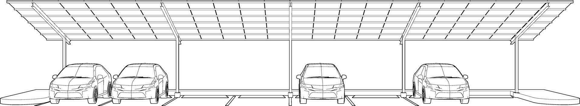 3D illustration of solar carport vector