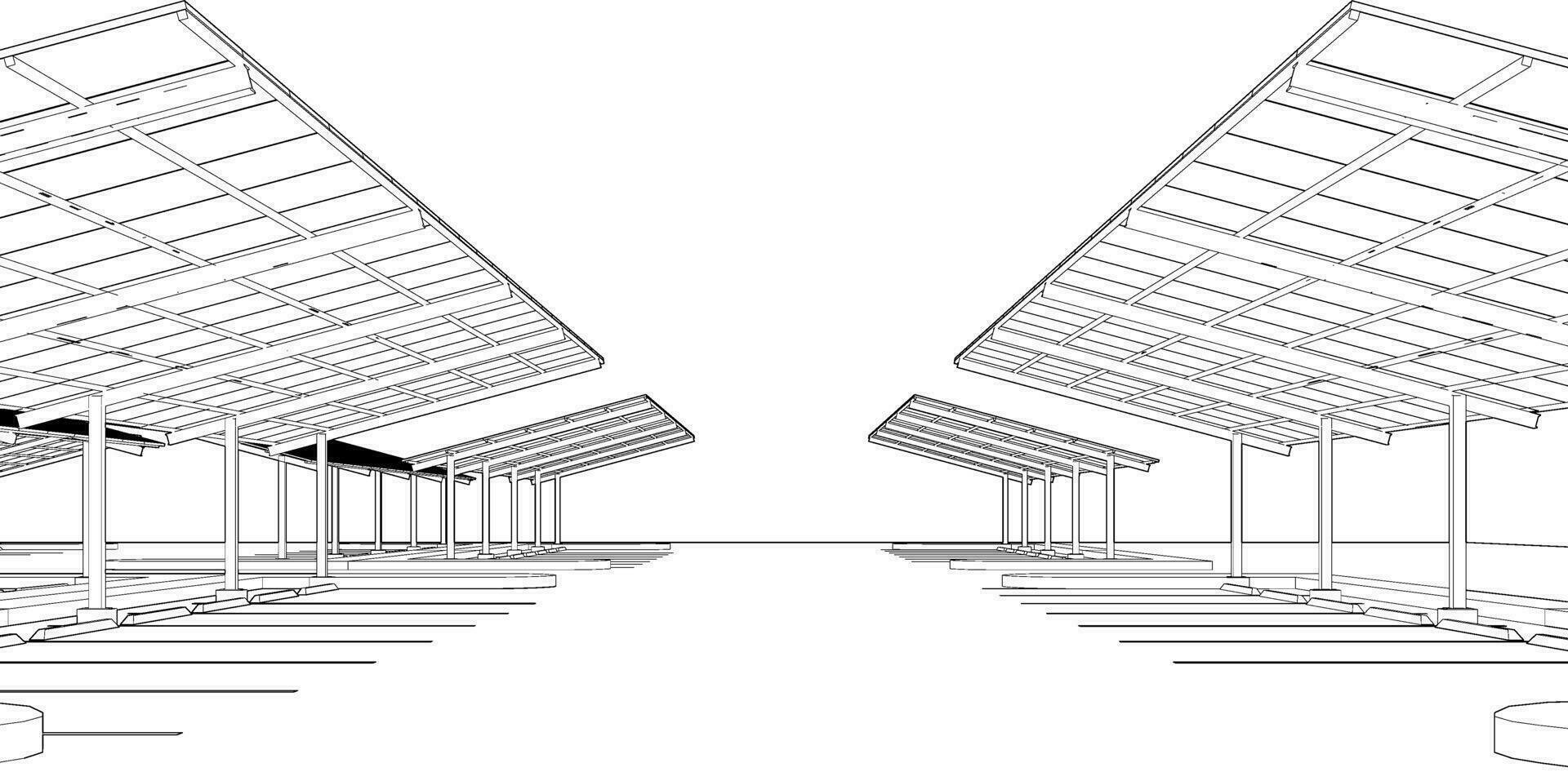 3D illustration of solar carport vector