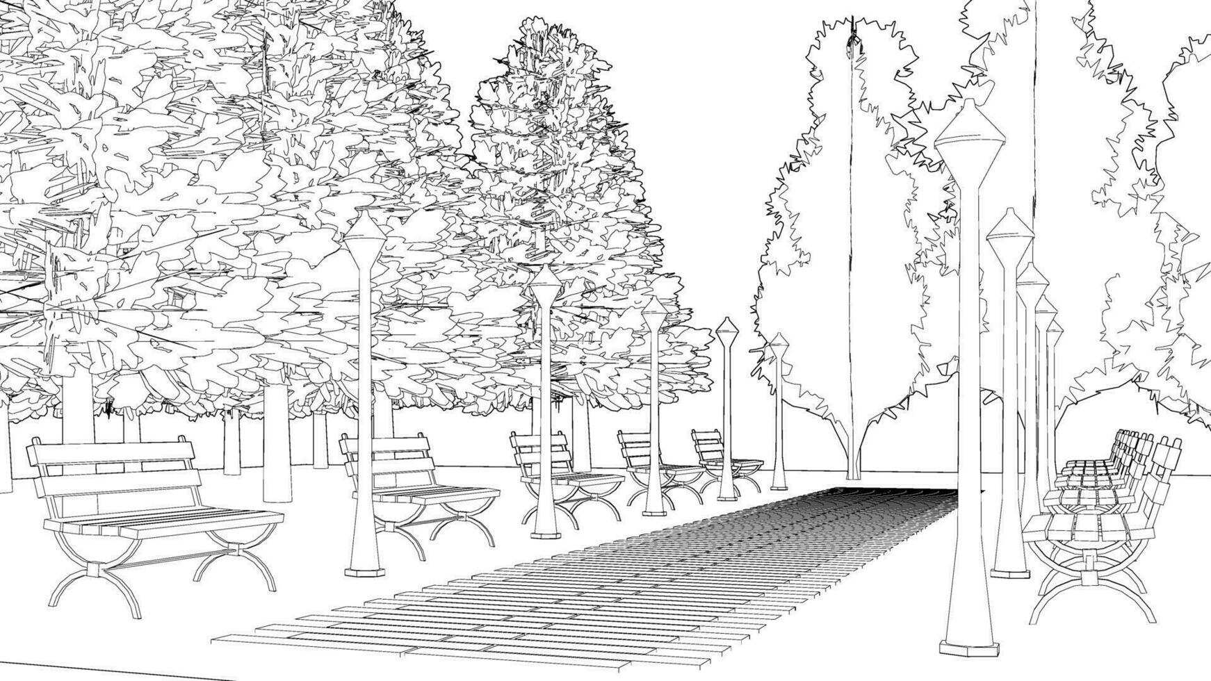 3D illustration of park and landscape project vector