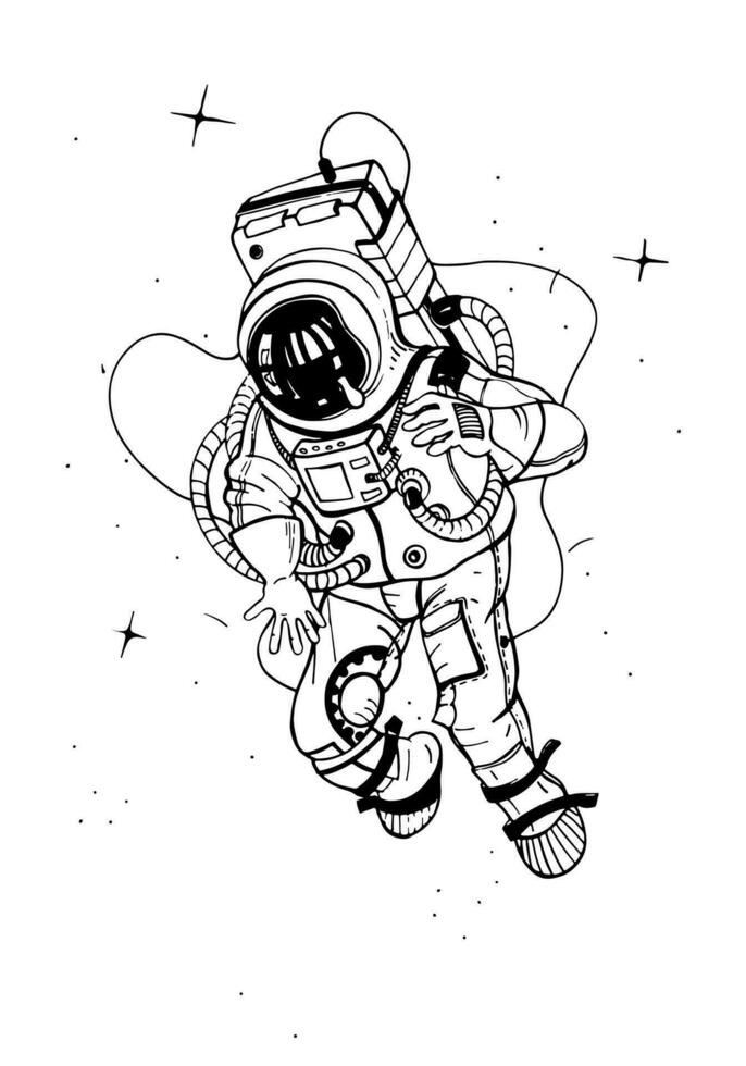 Astronaut in spacesuit. Cosmonaut into space on the background of stars. Vector illustration.
