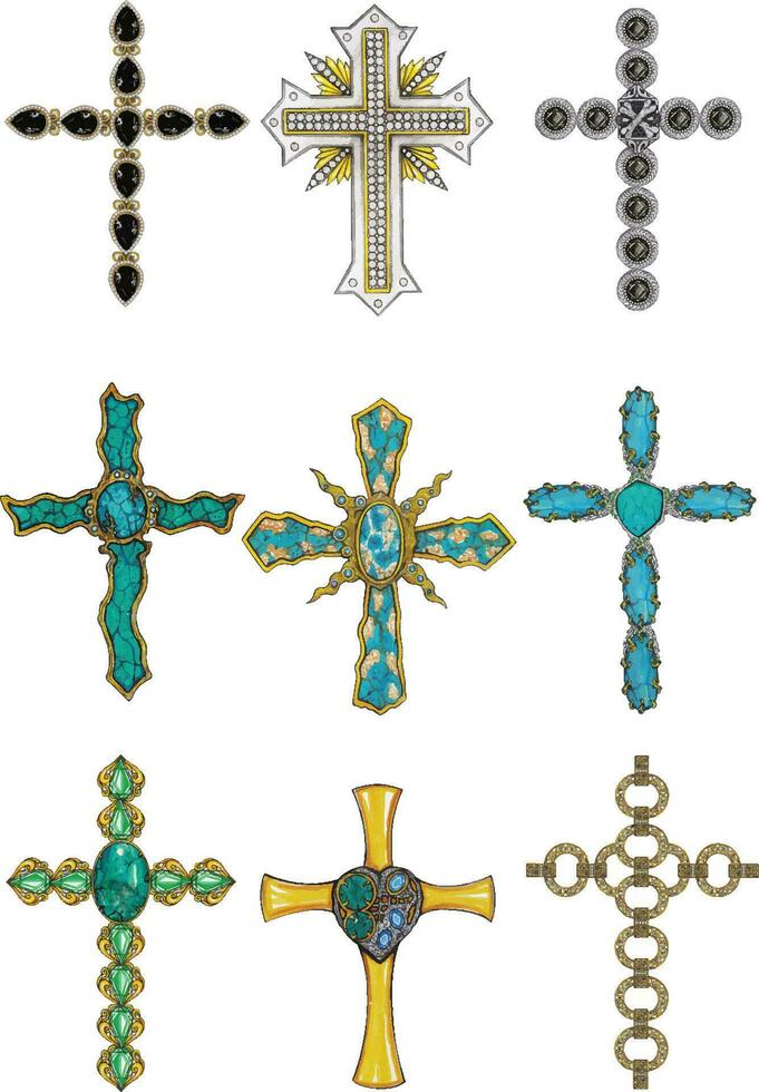 Jewelry design fancy cross hand drawing and painting make graphic vector. vector