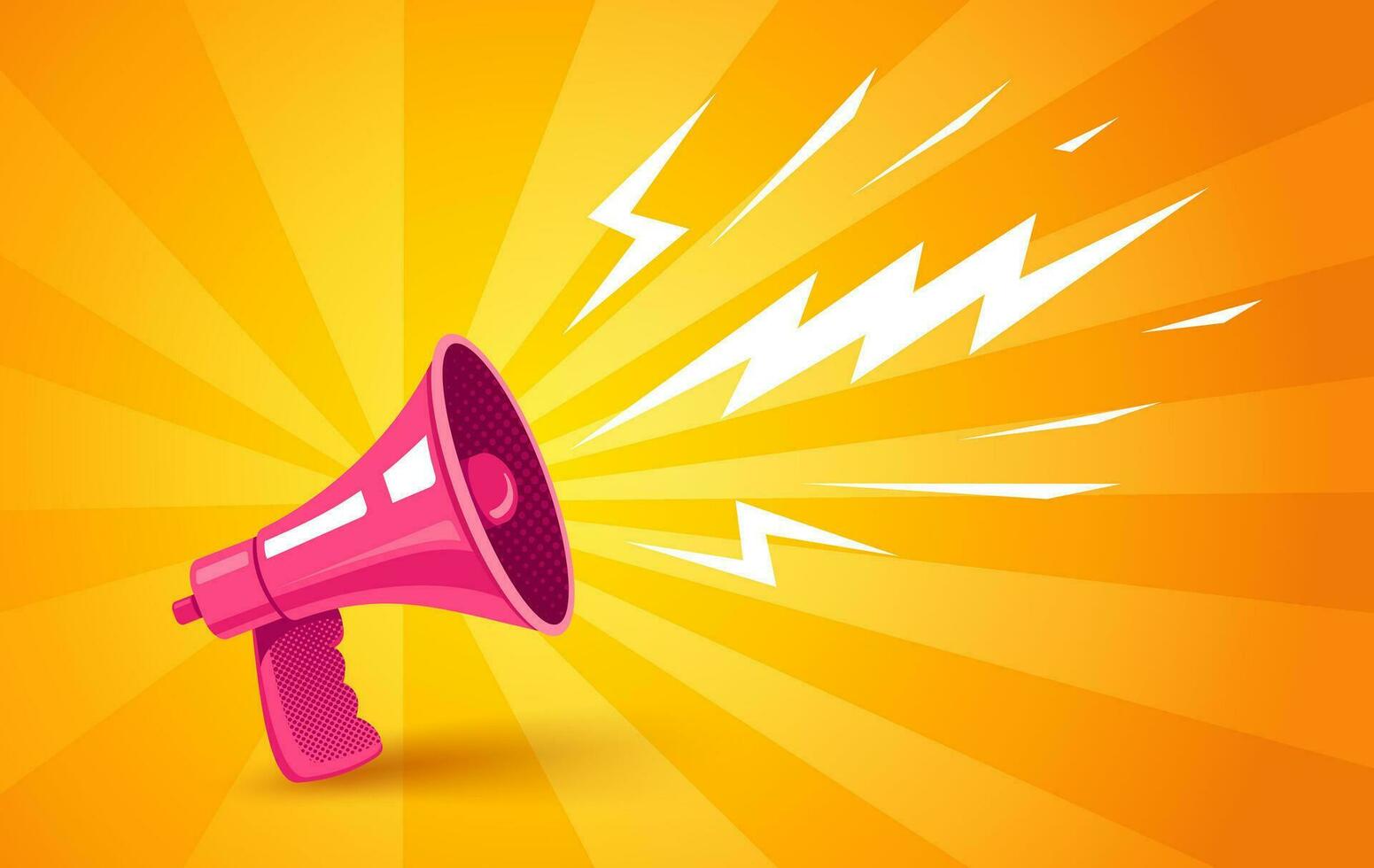 Vector vintage poster with retro pink megaphone on yellow background.