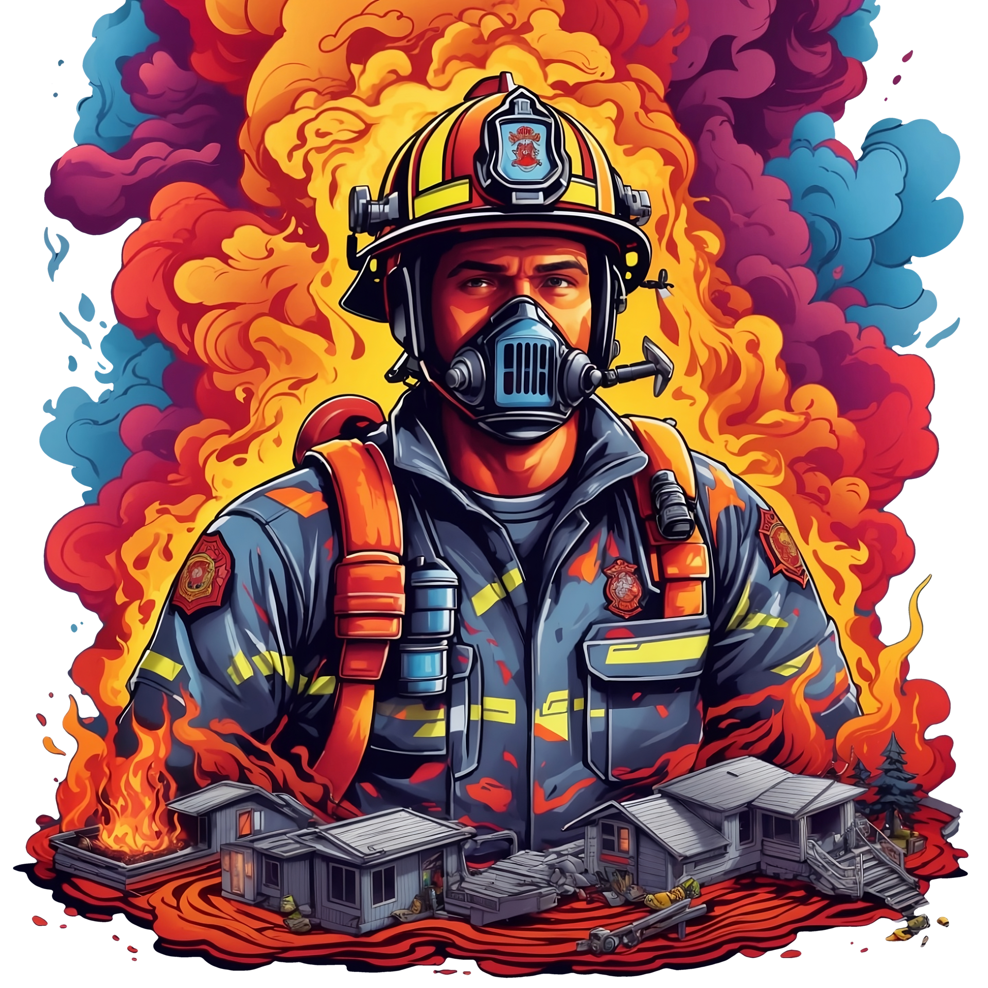 Firefighter in the fire. Vector illustration of a fireman. AI Generative.  27192481 PNG