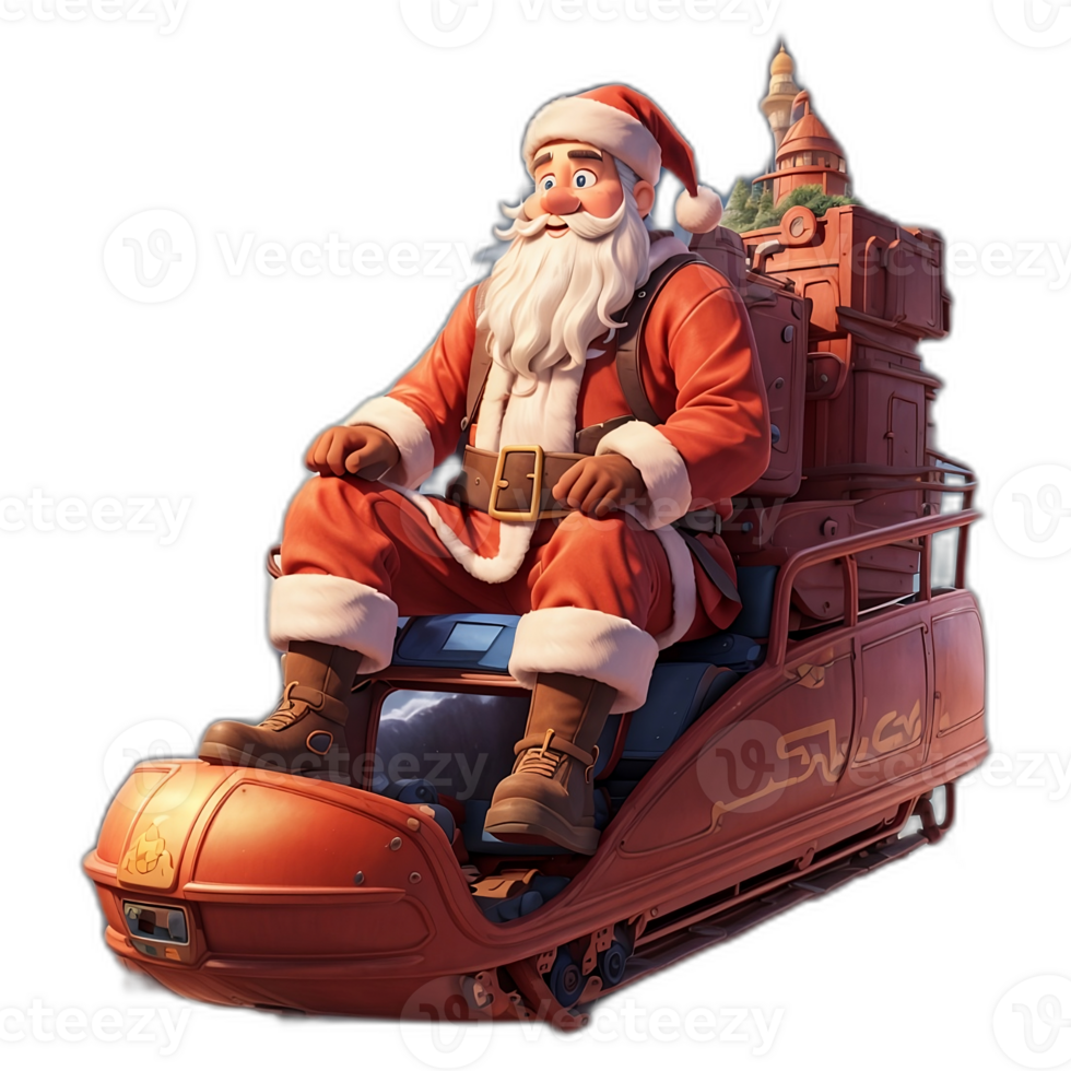 santa claus riding on a sled with presents. AI Generative png