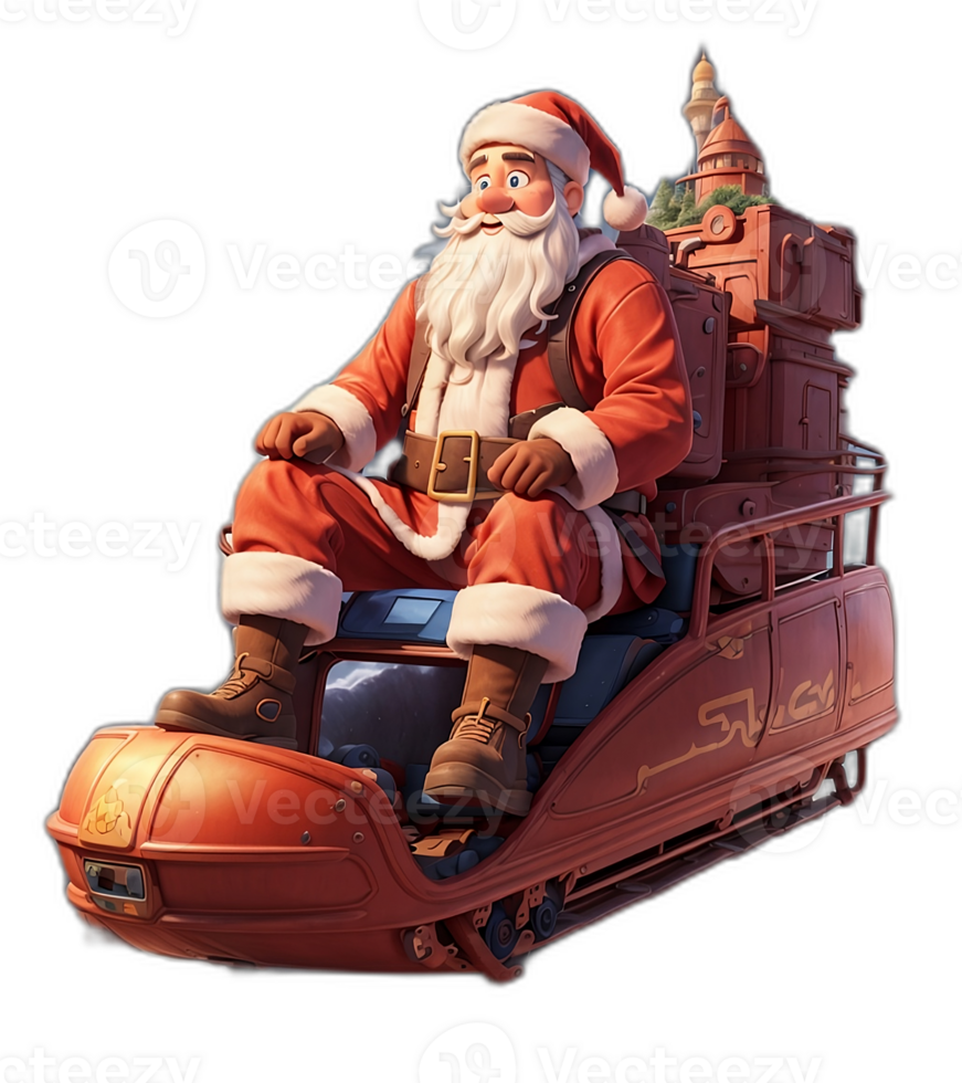 santa claus sitting on a sledge isolated on no background. . png