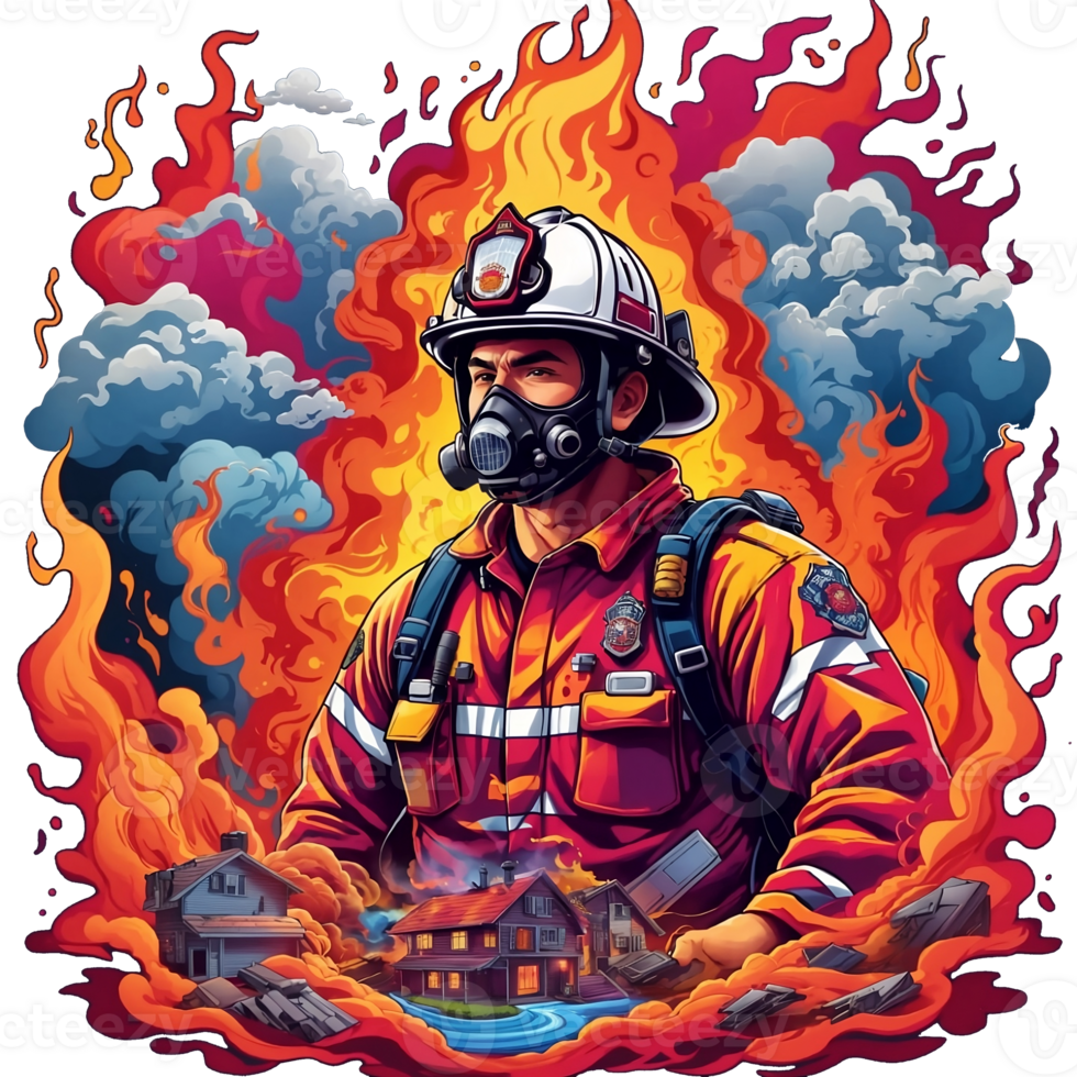 Firefighter in the fire. Fireman in a gas mask. AI Generative png