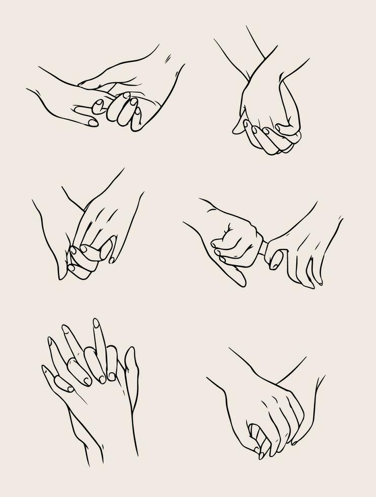 Set of lovers couples holding hands. People in love. Collection isolated illustration. vector