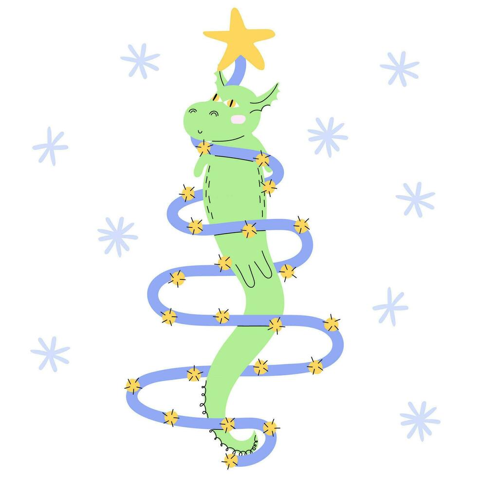 verde continuar símbolo de 2024 en un Navidad árbol eléctrico guirnalda. fiesta tarjeta vector