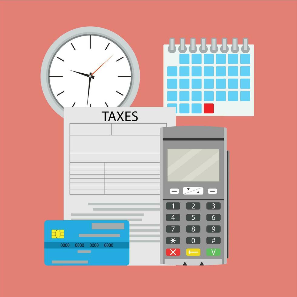 Time pay tax. Payment tax with machine terminal. Vector illustration