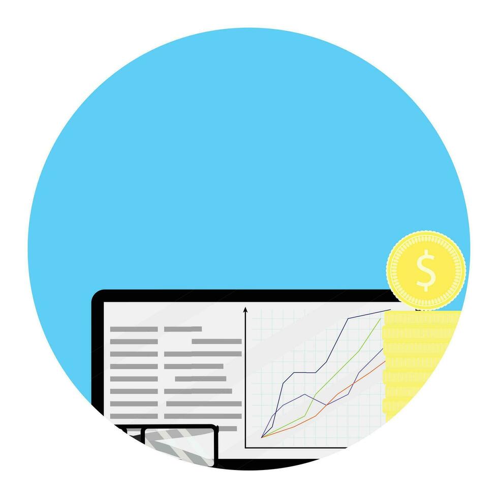 Financial trend chart icon app. Statistical share index sell, capital banking, vector illustration