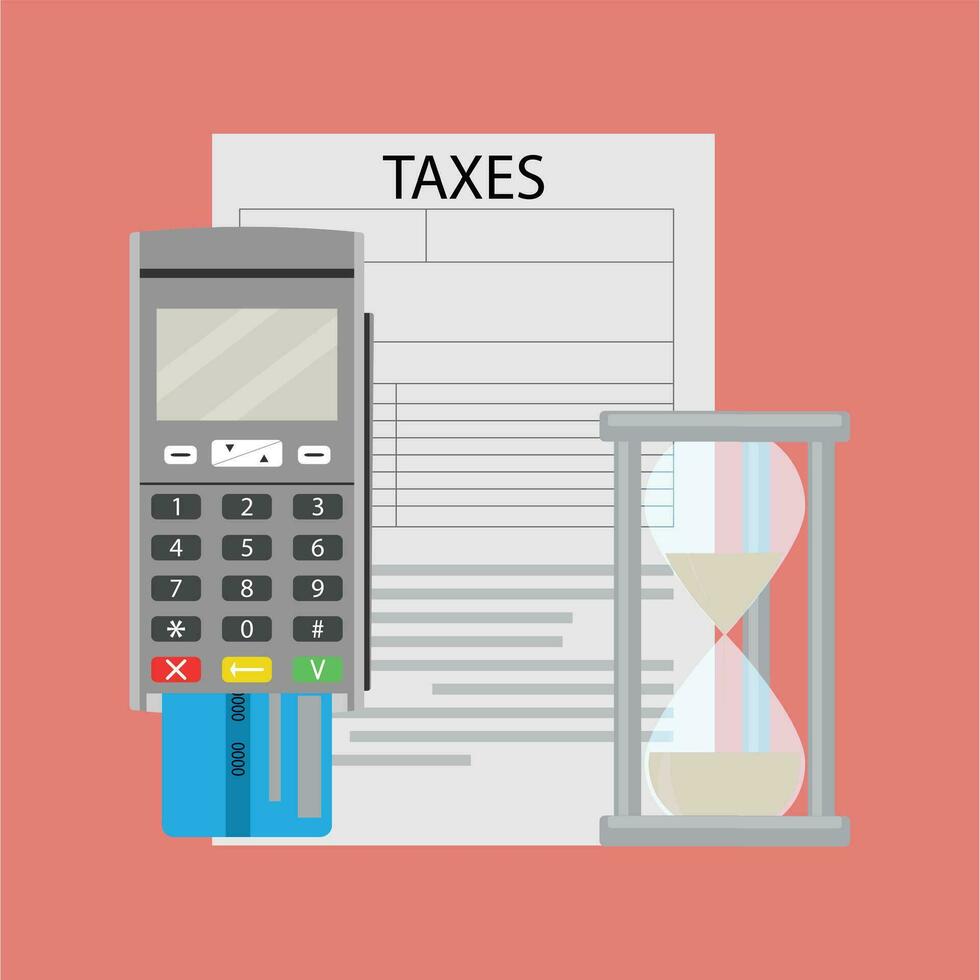 Tax document and transfer paying money, vector tax accounting illustration