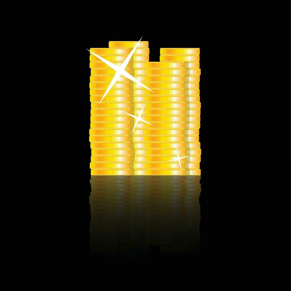 Golden coins stacks. Investment golden finance, vector money stack, currency treasure illustration