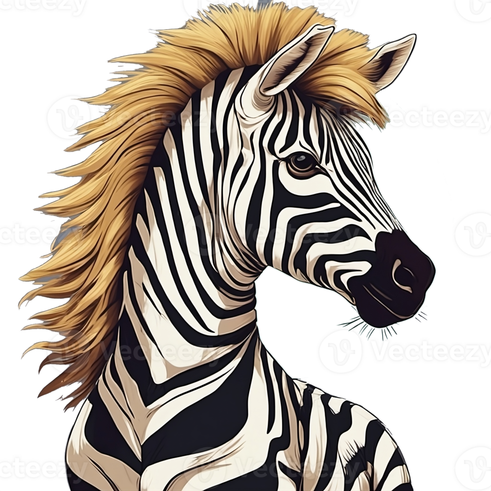Zebra Kopf mit lange Haar auf transparent Hintergrund. ai generiert Bilder png