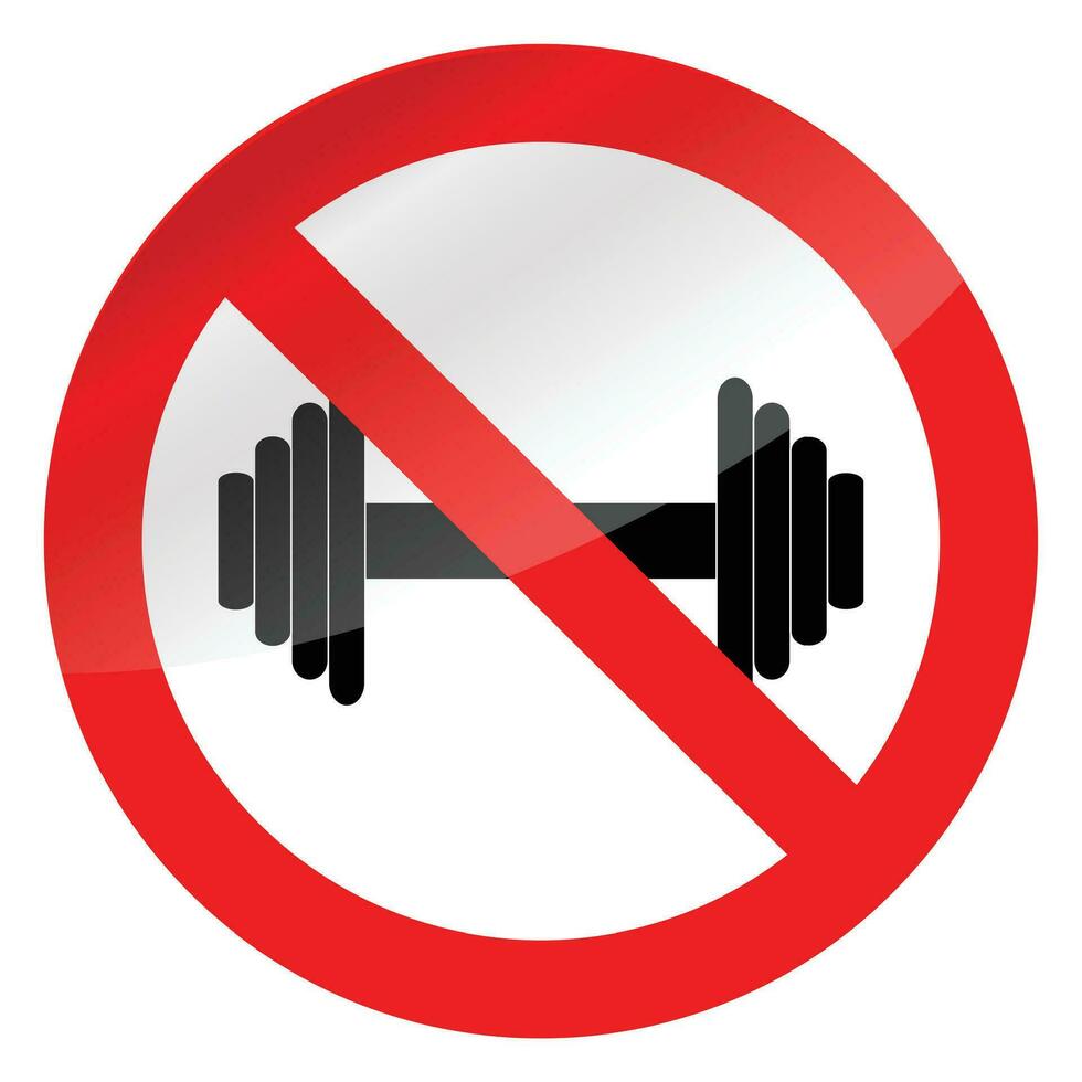 peso levantamiento prohibición. etiqueta ni ejercicio, precaución pesado deporte con barra con pesas, vector ilustración