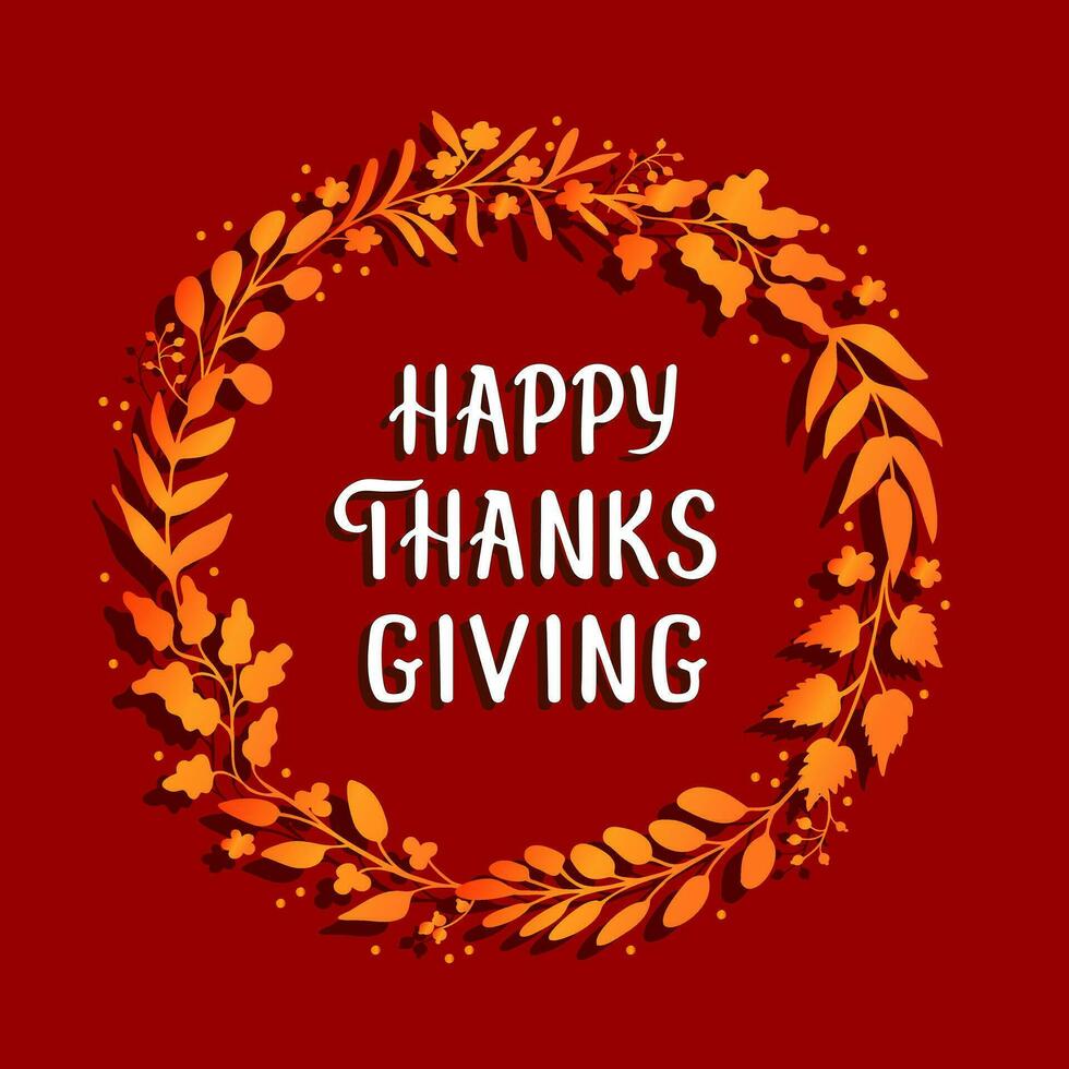 Happy Thanksgiving, card with golden wreath vector