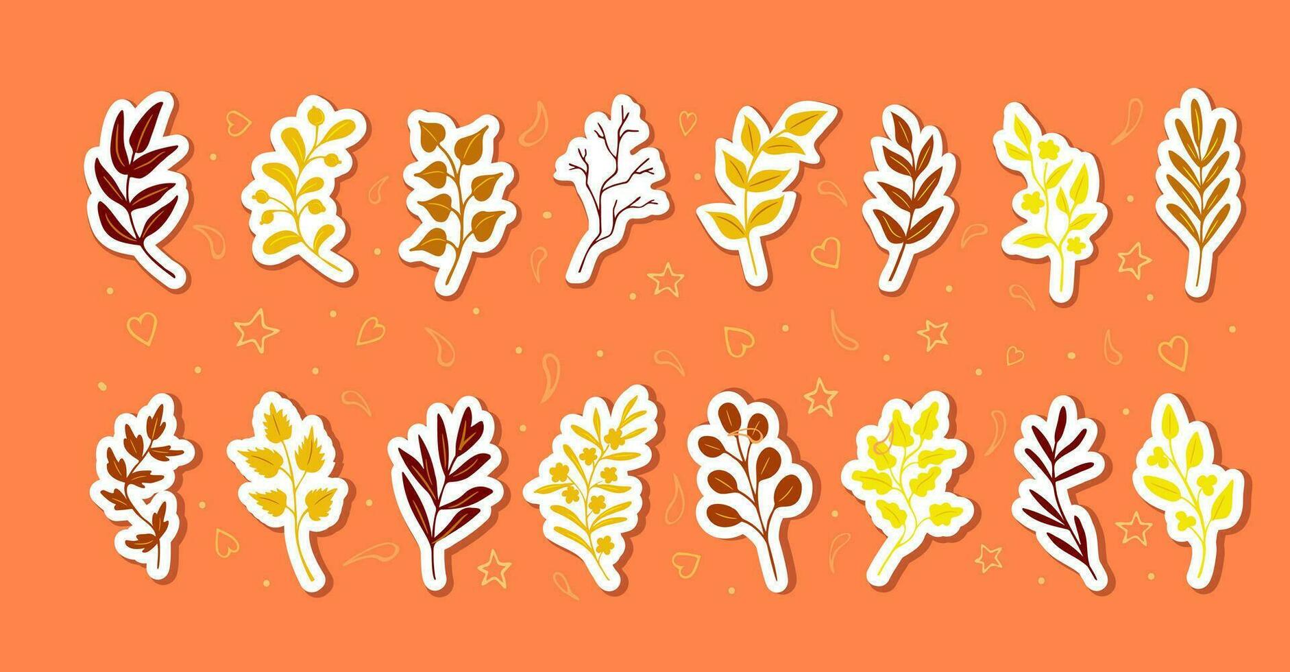 Bright autumn leaves and twigs, sticker sheet vector