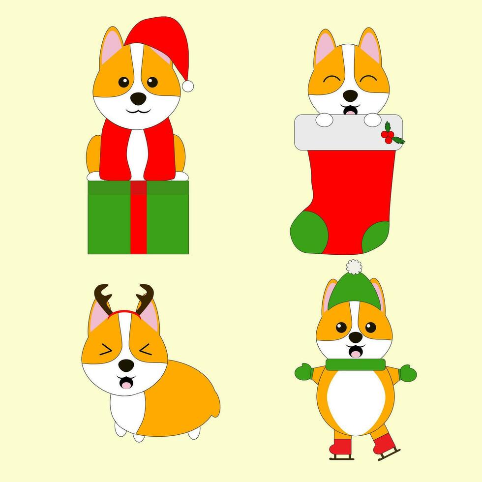 corgi christmas set vector