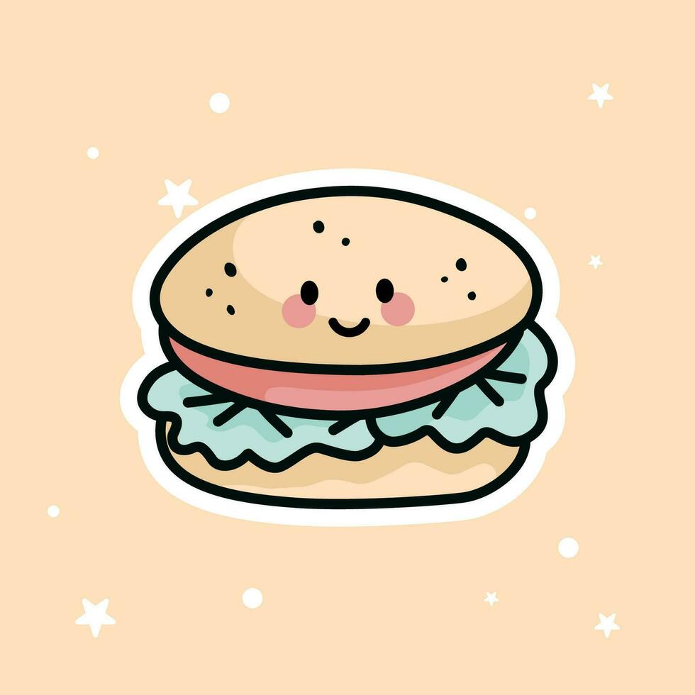 linda kawaii hamburguesa es aislado en un marrón antecedentes vector