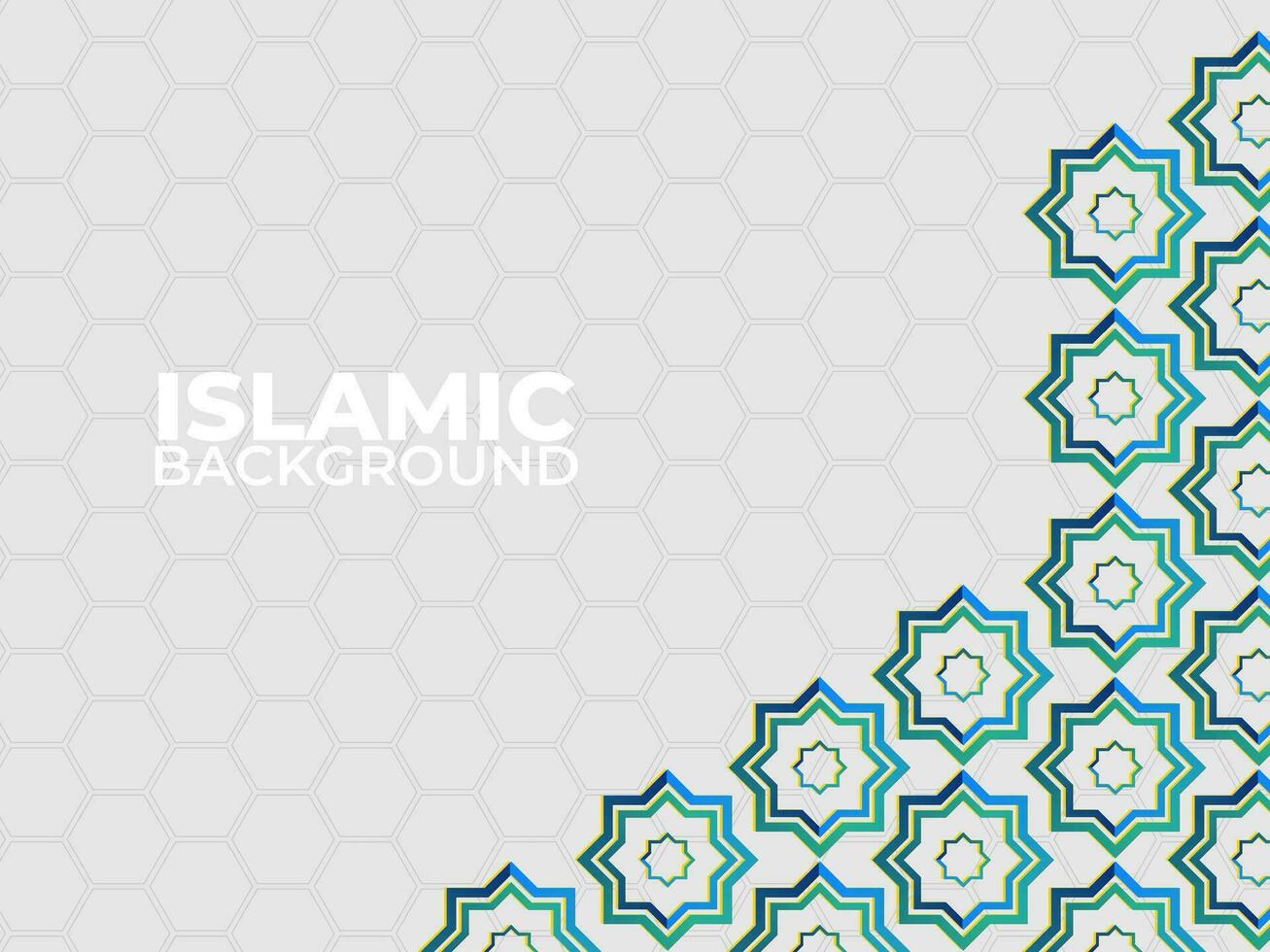 Islamic design greeting card background template with ornamental detail of islamic art ornament. Vector illustration