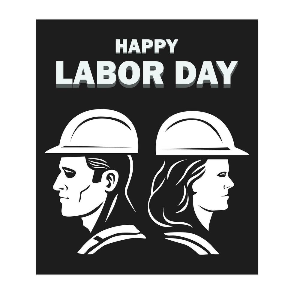 Happy labor day, black and white worker illustration. vector image