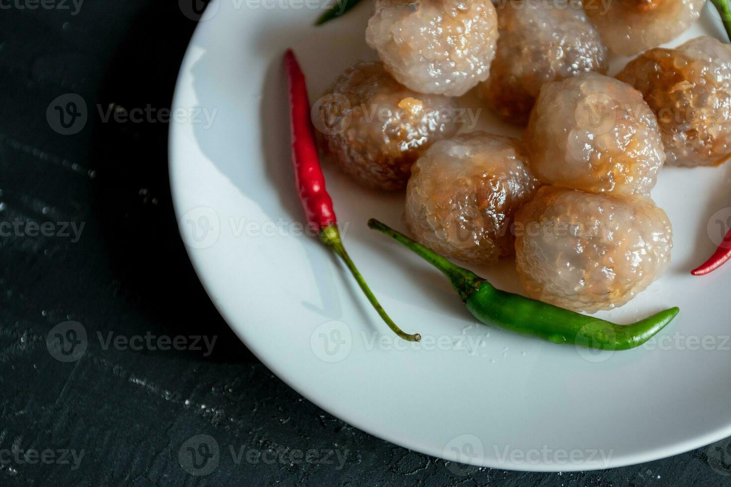 Pork Sago, Thai food with green and red chillies photo