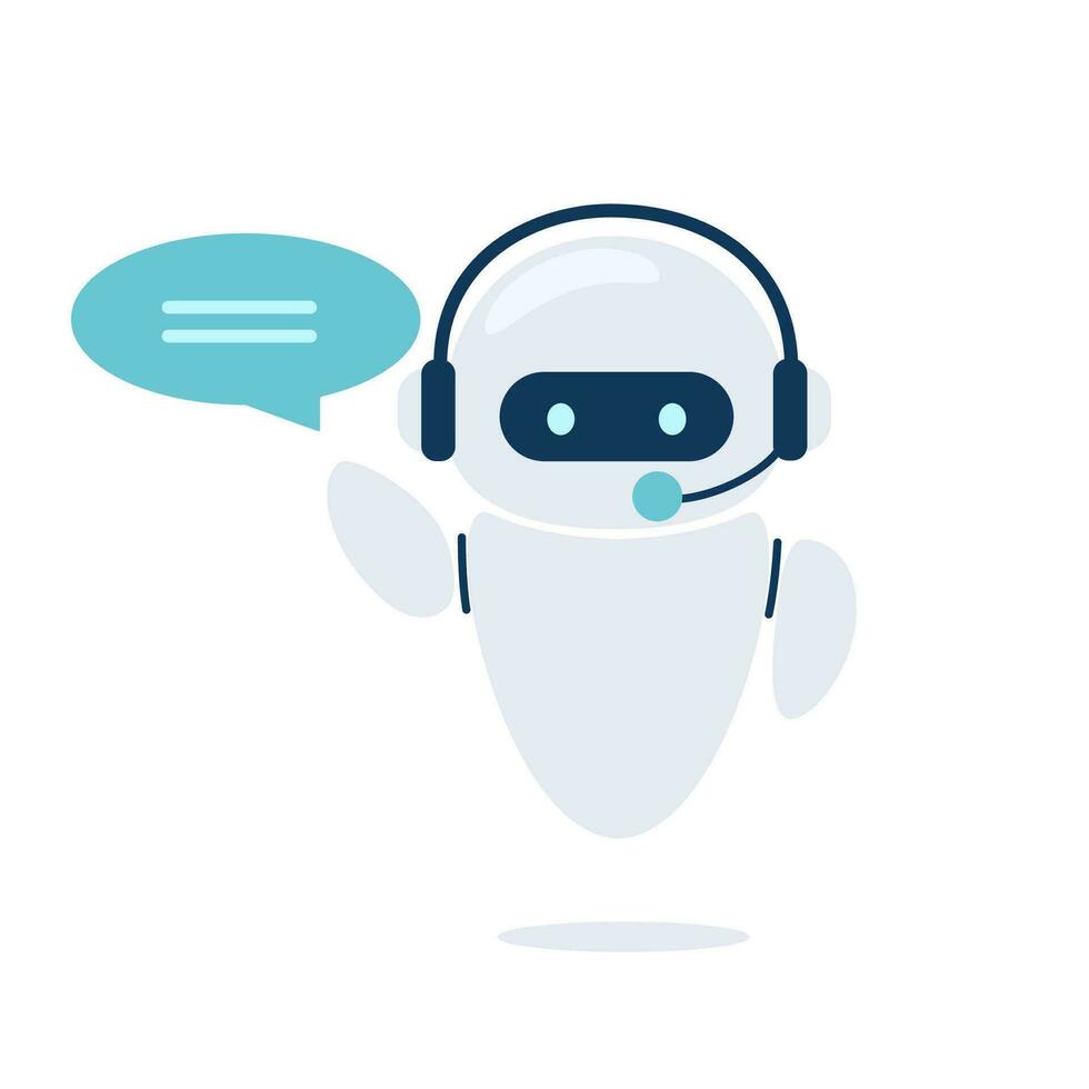 Digital chat bot, robot assistant for customer support. Concept of virtual conversation assistant for getting help. Vector illustration isolated on white background.