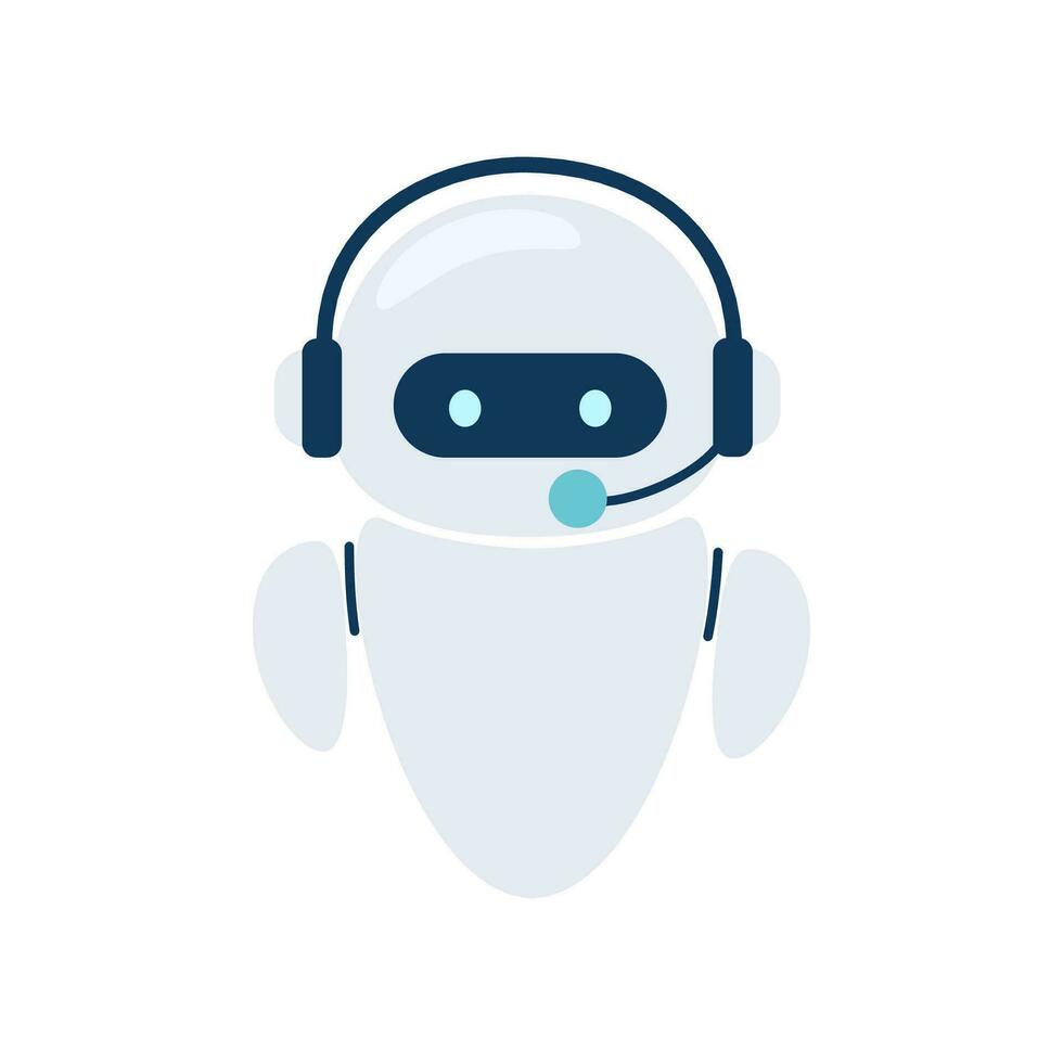 Digital chat bot, robot assistant for customer support. Concept of virtual conversation assistant for getting help. Vector illustration isolated on white background.