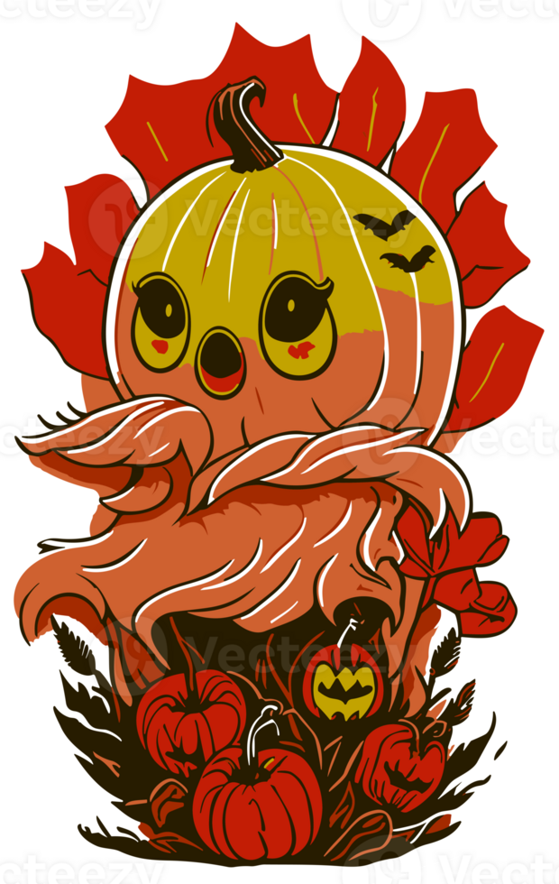 Spooky Ghost and Pumpkin Harvest, AI Generative png