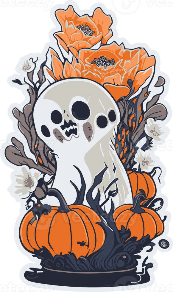 Spooky Ghost and Pumpkin Harvest, AI Generative png