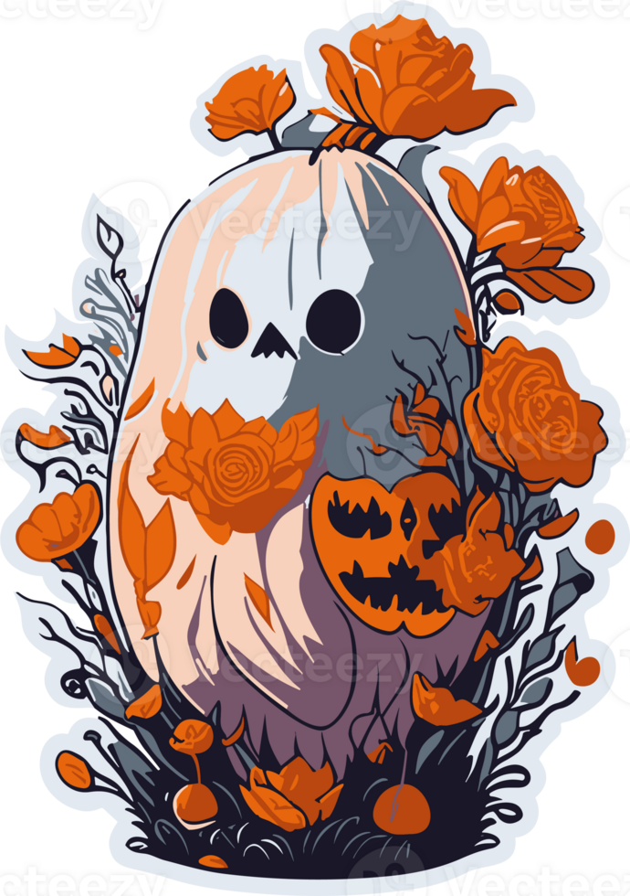 Spooky Ghost and Pumpkin Harvest, AI Generative png