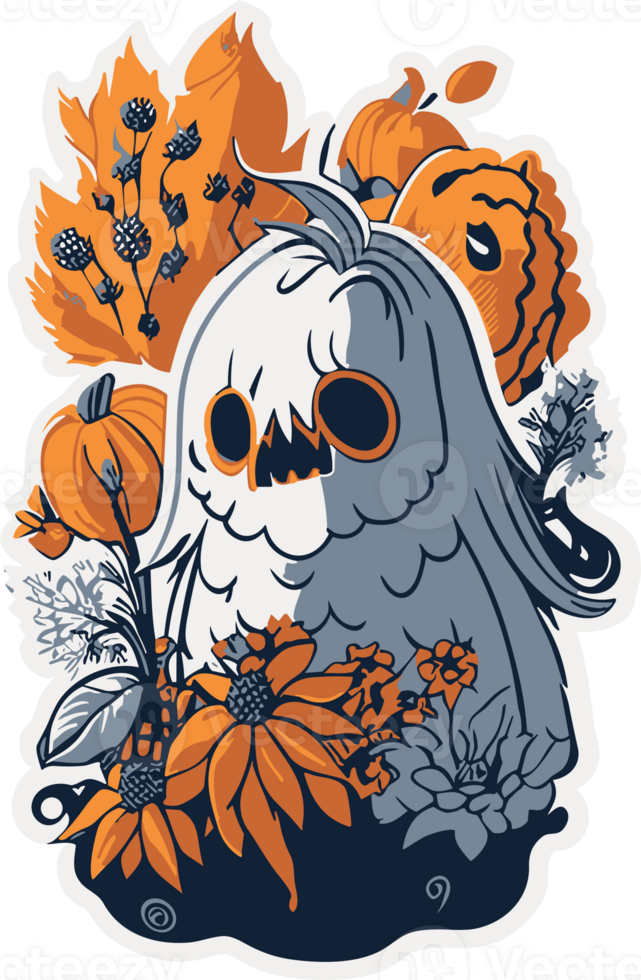 Spooky Ghost and Pumpkin Harvest, AI Generative png