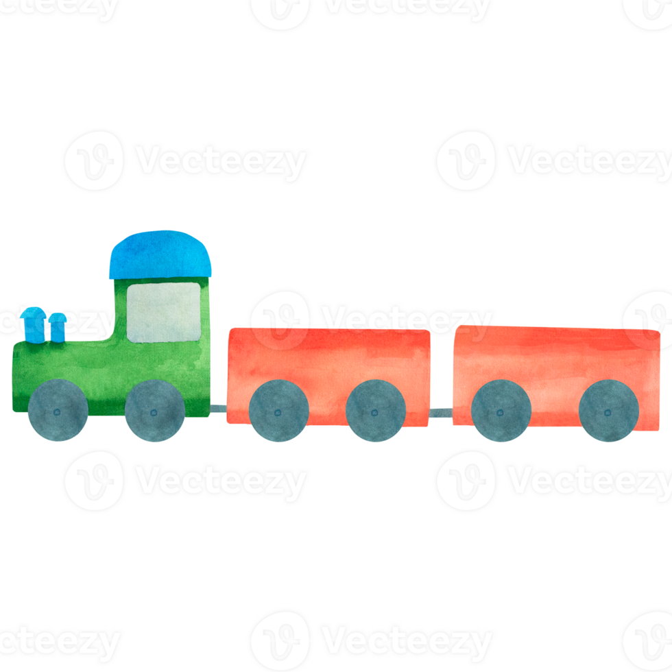 barn leksaker. tåg vattenfärg illustration. illustration för barn. separat på en transparent bakgrund. lämplig för kort, inbjudningar, banderoller, anteckningsblock, affischer, kalendrar. png