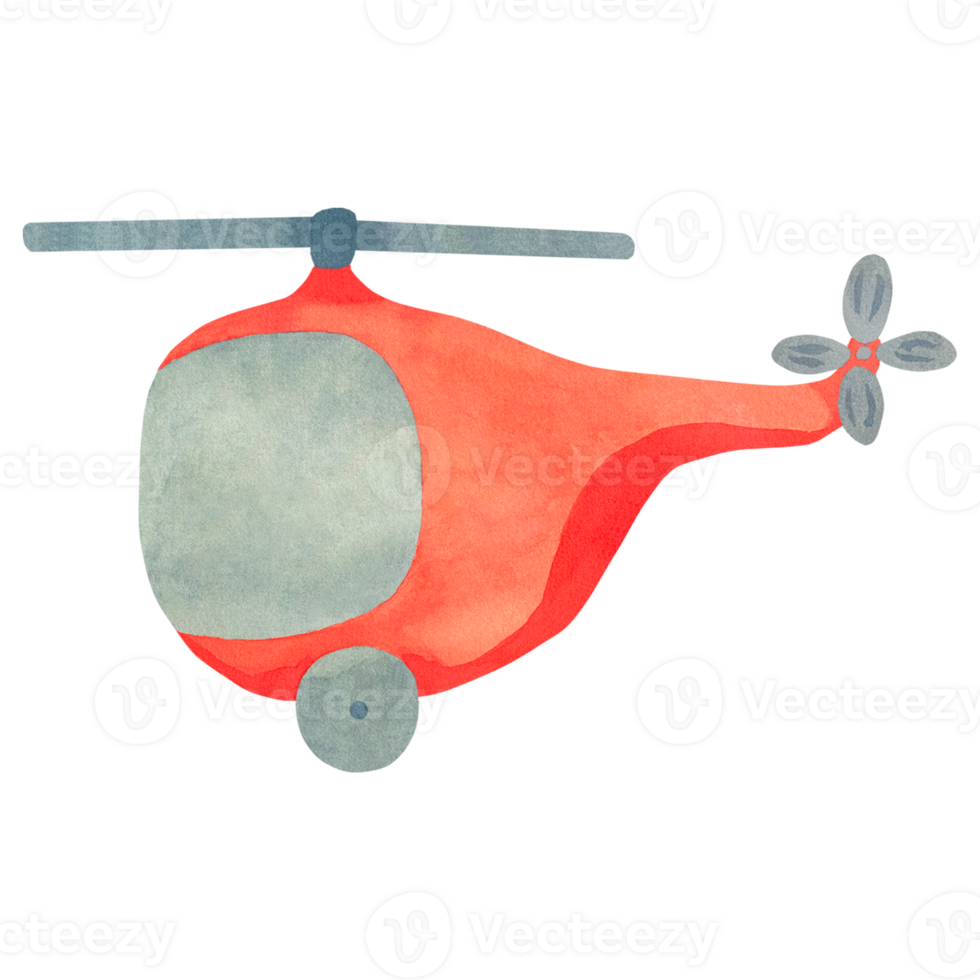 barn leksaker. helikopter vattenfärg illustration. illustration för barn. separat på en transparent bakgrund. lämplig för kort, inbjudningar, banderoller, anteckningsblock, affischer, kalendrar. png