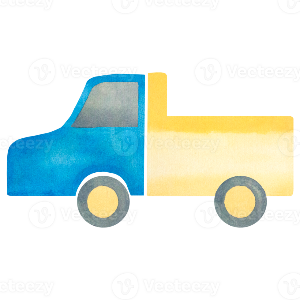 Kids toys. Truck watercolor illustration. Illustration for children. Separately on a transparent background. Suitable for cards, invitations, banners, notepads, posters, calendars. png