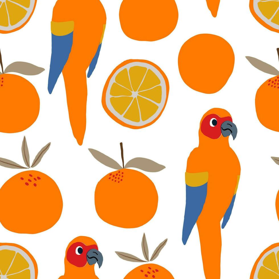 loros y naranjas modelo en blanco antecedentes. tropical modelo. vector