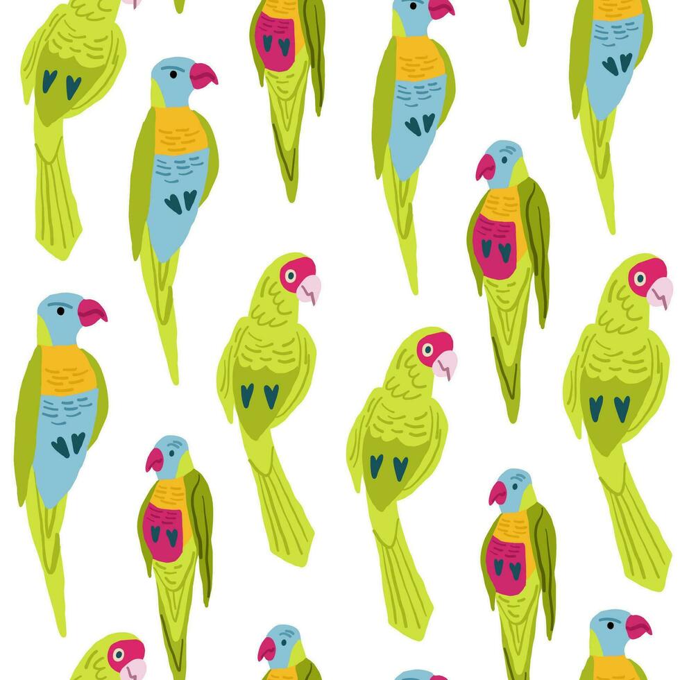 Eclectus parrot vector seamless pattern on white. Exotic bird pattern.